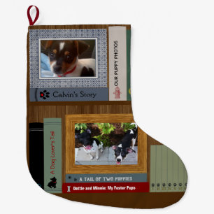 Dog Lover Books On A Shelf Large Christmas Stocking