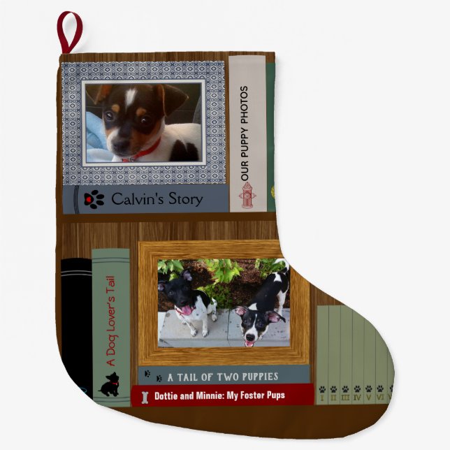 Dog Lover Books On A Shelf Large Christmas Stocking (Front)