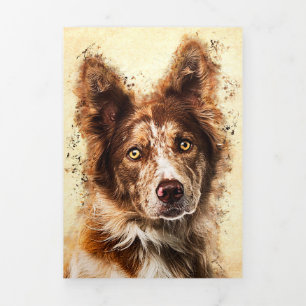 Dog Lover Border Collie Art Tri-Fold Holiday Card