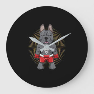 Dog Lover Brave French Bulldog Fighter Large Clock