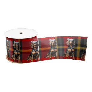 Dog Lover BT Coonhound Red Green Plaid Christmas Satin Ribbon