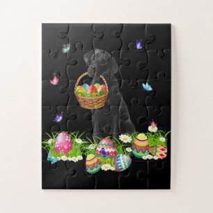 Dog Lover   Bunny Black Labrador Dog & Easter Eggs Jigsaw Puzzle