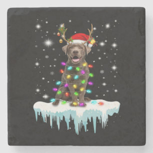 Dog Lover Chocolate Labrador Christmas Light Stone Coaster