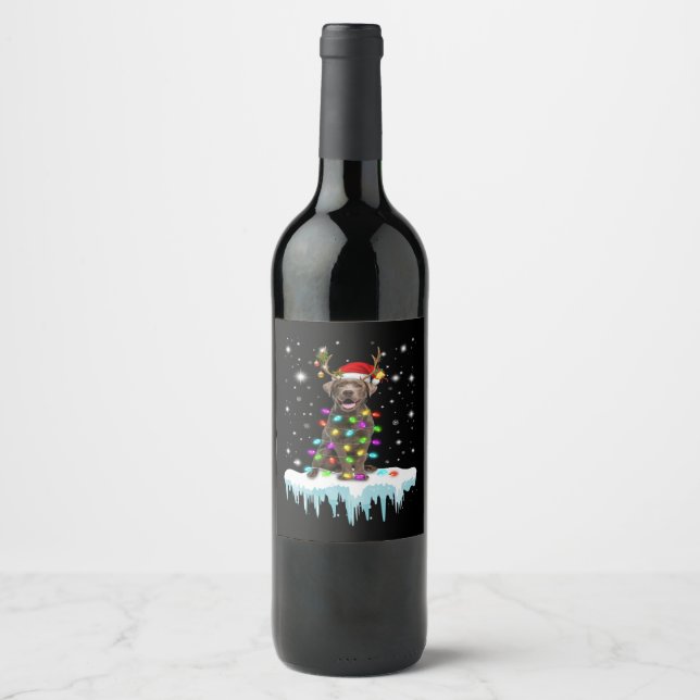 Dog Lover | Chocolate Labrador Christmas Light Wine Label (Front)