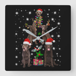Dog Lover Chocolate Labrador Christmas Tree Square Wall Clock