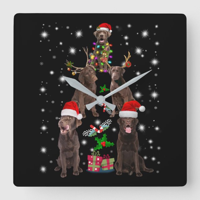Dog Lover | Chocolate Labrador Christmas Tree Square Wall Clock (Front)