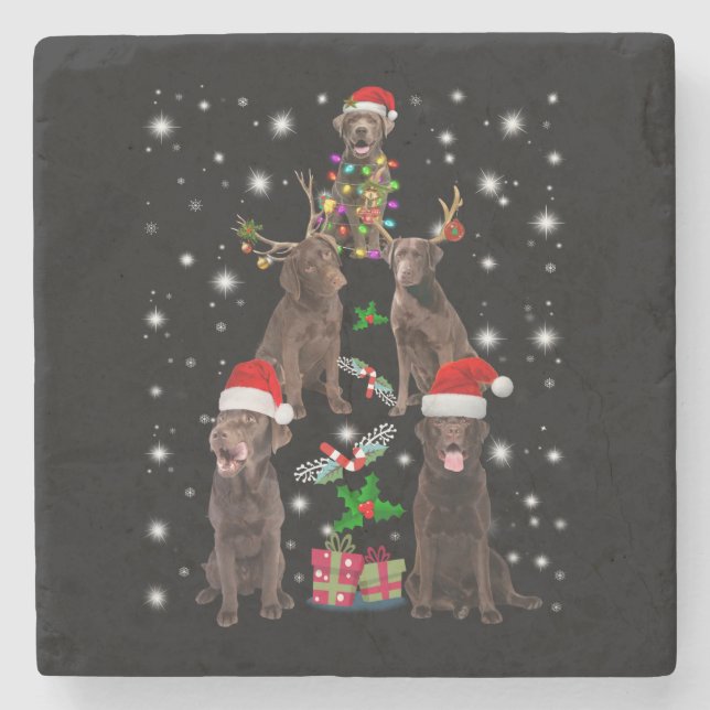 Dog Lover | Chocolate Labrador Christmas Tree Stone Coaster (Front)