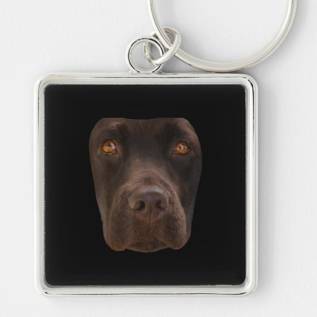 Dog Lover | Chocolate Labrador Dark Brown Dog Face Key Ring (Front)