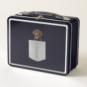 Dog Lover Chocolate Labrador Puppy In Pocket Metal Lunch Box