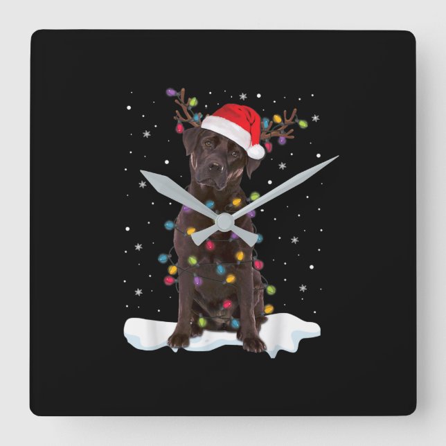 Dog Lover | Chocolate Labrador Retriever Christmas Square Wall Clock (Front)