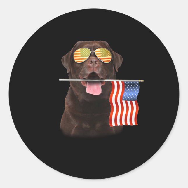 Dog Lover | Chocolate Labrador USA American Flag Classic Round Sticker (Front)