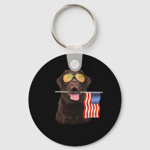 Dog Lover Chocolate Labrador USA American Flag Key Ring