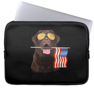 Dog Lover Chocolate Labrador USA American Flag Laptop Sleeve