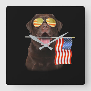 Dog Lover   Chocolate Labrador USA American Flag Square Wall Clock