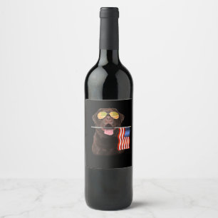 Dog Lover   Chocolate Labrador USA American Flag Wine Label