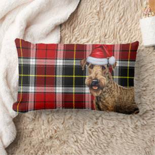 Dog Lover Christmas Airedale Terrier Holiday Plaid Lumbar Cushion