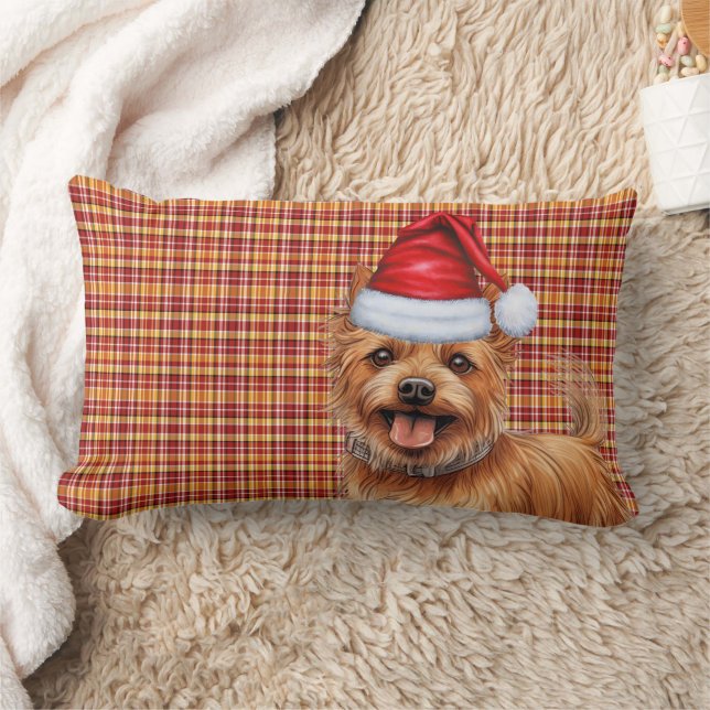 Dog Lover Christmas Australian Terrier Plaid Lumbar Cushion (Blanket)