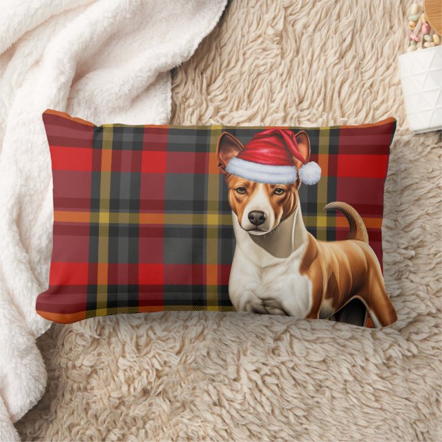 Dog Lover Christmas Basenji Red Plaid Lumbar Cushion (Blanket)