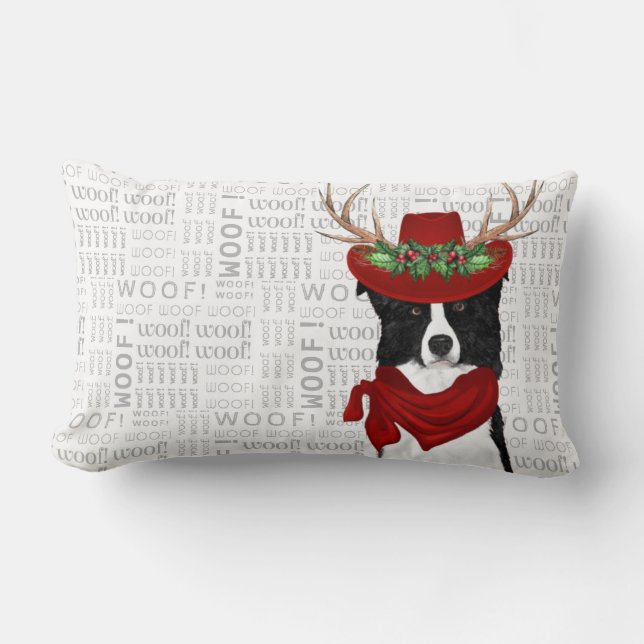 Dog Lover Christmas Border Collie Holiday Lumbar Cushion (Front)