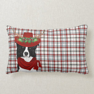 Dog Lover Christmas Border Collie Western Plaid Lumbar Cushion