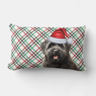 Dog Lover Christmas Bouvier Dog and Holiday Plaid Lumbar Cushion