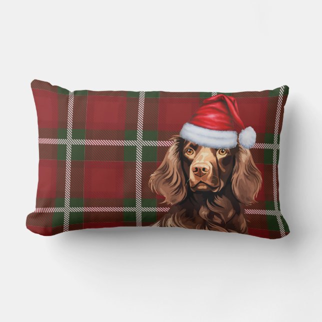 Dog Lover Christmas Boykin Spaniel Holiday Plaid Lumbar Cushion (Front)