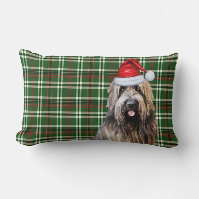 Dog Lover Christmas Briard Shepherd Holiday Plaid Lumbar Cushion (Front)