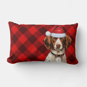 Dog Lover Christmas Brittany Spaniel Holiday Plaid Lumbar Cushion