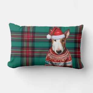 Dog Lover Christmas Bull Terrier Holiday Plaid Lumbar Cushion