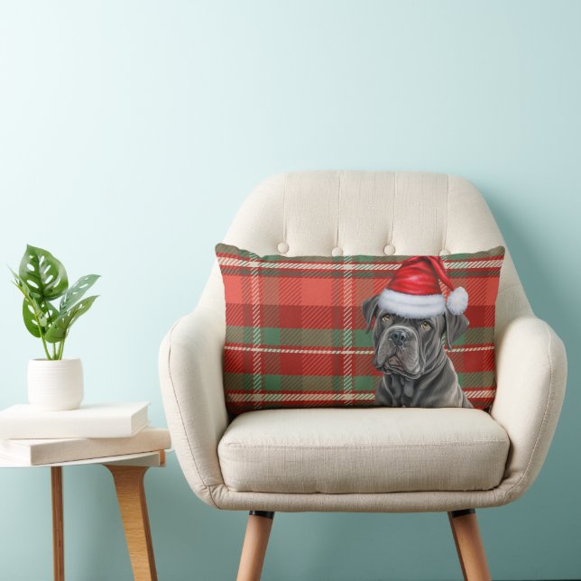 Dog Lover Christmas Cane Corso Holiday Plaid Lumbar Cushion (Chair)