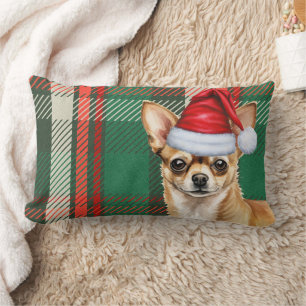 Dog Lover Christmas Chihuahua Holiday Plaid Lumbar Cushion