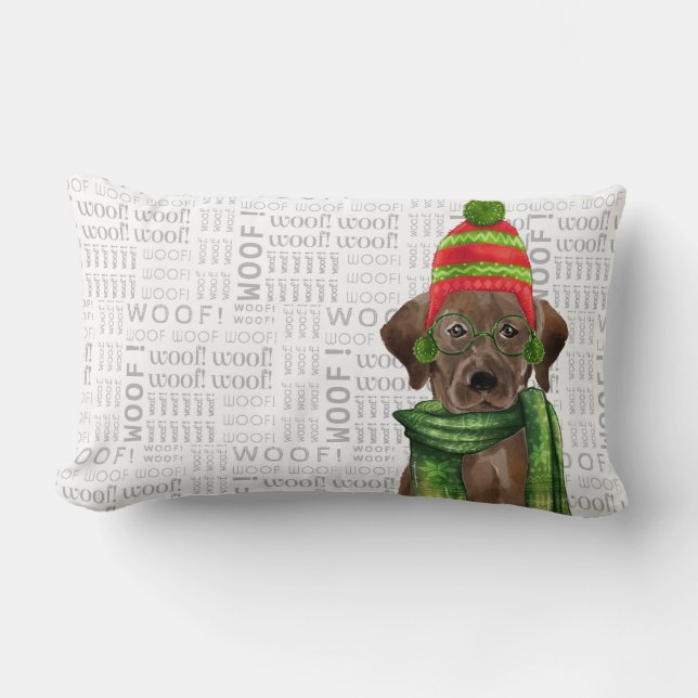 Dog Lover Christmas Chocolate Lab Lumbar Cushion (Front)