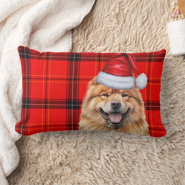Dog Lover Christmas Chow Chow Red Holiday Plaid Lumbar Cushion (Blanket)