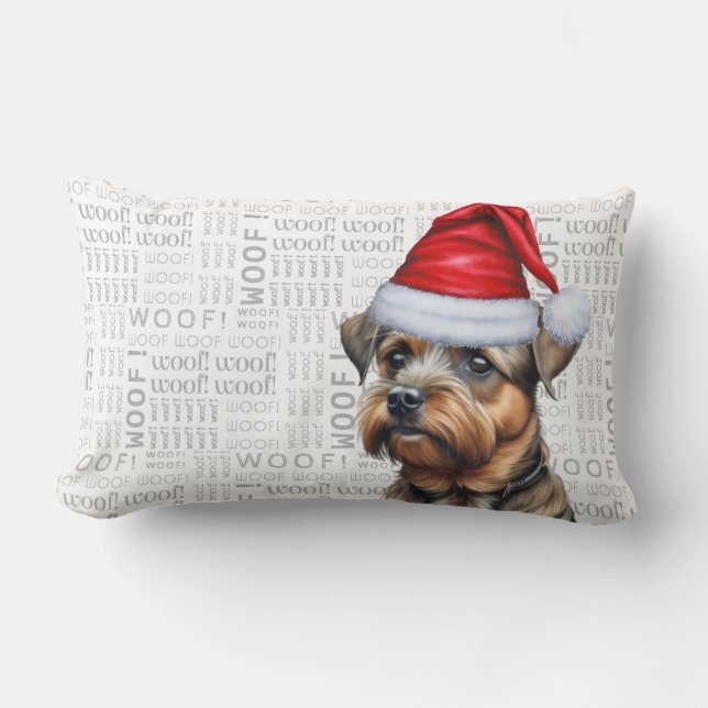 Dog Lover Christmas Cute Border Terrier Holiday Lumbar Cushion (Front)