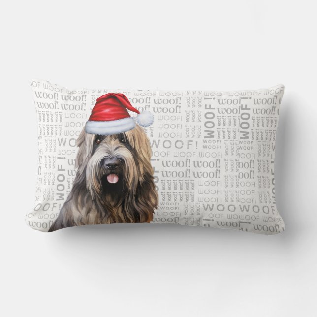 Dog Lover Christmas Cute Briard Shepherd Holiday Lumbar Cushion (Front)