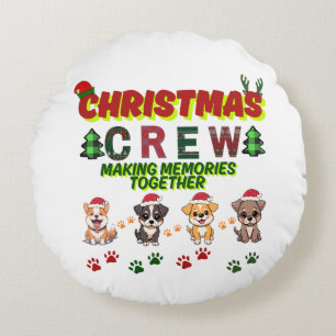Dog Lover Christmas Family-Christmas crew dogs  Round Cushion