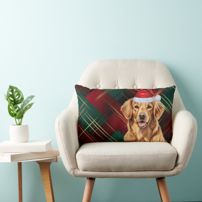 Dog Lover Christmas Golden Retriever Holiday Plaid Lumbar Cushion (Chair)