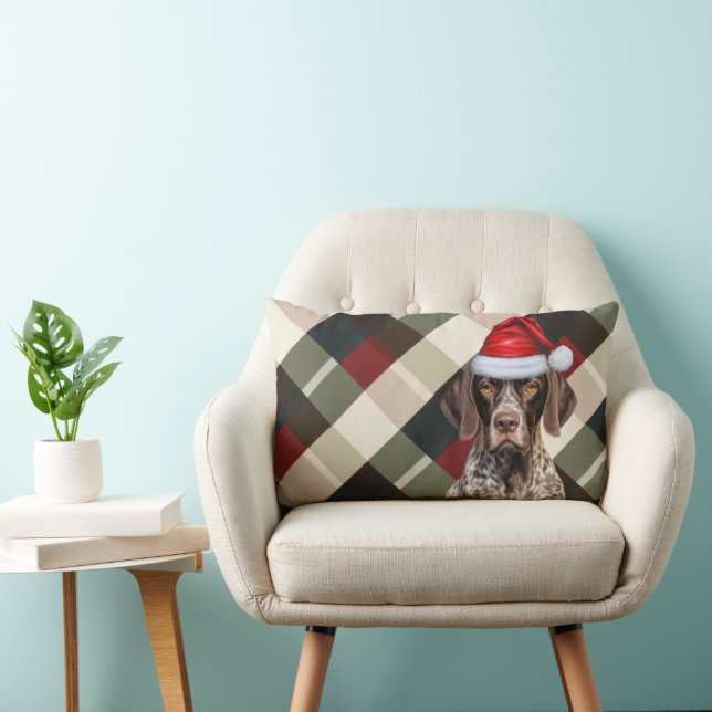 Dog Lover Christmas GSP Pointer Holiday Plaid Lumbar Cushion (Chair)