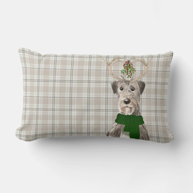 Dog Lover Christmas Irish Wolfhound and Plaid Lumbar Cushion (Front)