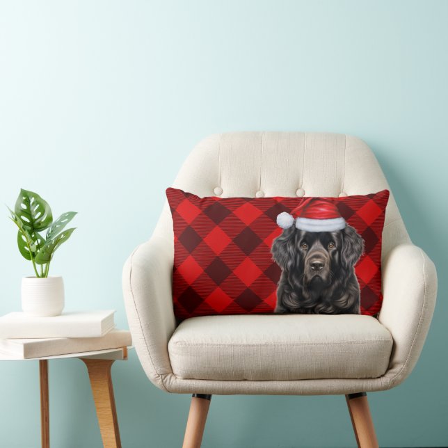 Dog Lover Christmas Newfoundland Holiday Plaid Lumbar Cushion (Chair)