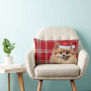 Dog Lover Christmas Pomeranian Holiday Plaid Lumbar Cushion