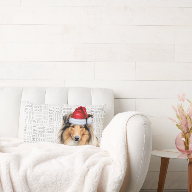 Dog Lover Christmas Rough Collie Holiday Lumbar Cushion (Couch)