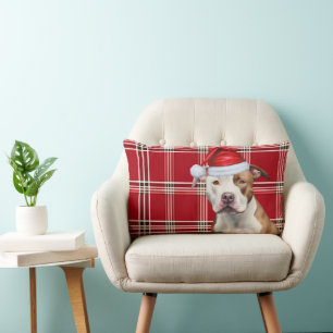 Dog Lover Christmas Staffordshire Holiday Plaid Lumbar Cushion