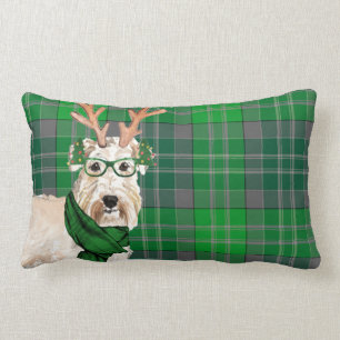 Dog Lover Christmas Wheaten Terrier Plaid Holiday Lumbar Cushion