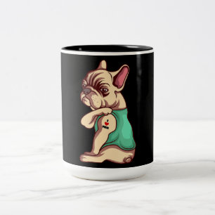 Dog Lover   Cool French Bulldog I Love Mom Tattoo Two-Tone Coffee Mug