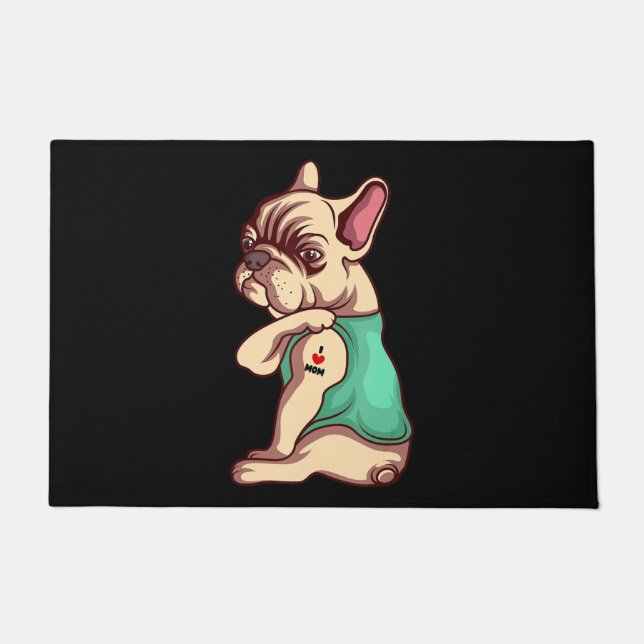 Dog Lover | Cool French Bulldog I Love Mum Tattoo Doormat (Front)