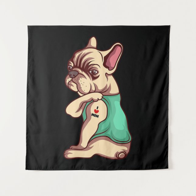 Dog Lover | Cool French Bulldog I Love Mum Tattoo Tapestry (Front)