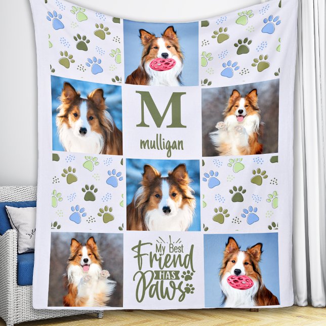 Dog Lover Custom 6 Pet Photos Cute Paw Print Quilt Fleece Blanket (Creator Uploaded)