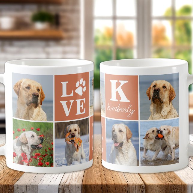 Dog Lover Custom 7 Photo Collage Boho Orange Coffee Mug (Creator Uploaded)
