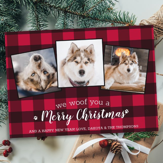 Dog Lover Custom Pet Photo Red Plaid Christmas Holiday Card (Creator Uploaded)